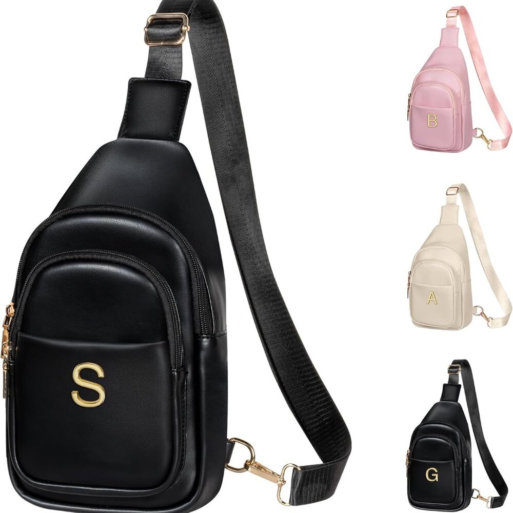 Sleek Vegan Leather Crossbody Bag With Customized Initial Charm - Perfect Gift